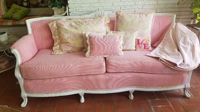 Pink and White Shabby Chic Sofa