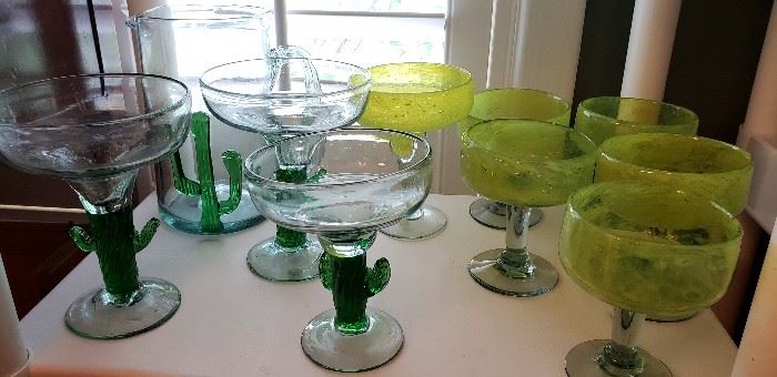 cactus pitcher and glasses set, handblown glass