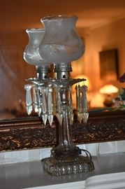 There are 2 of these Beautiful Art Noveau Crystal Glass Lamps with Crystal Prisms