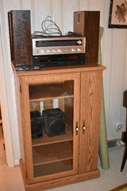 Speakers and Receivers and Oak Entertainment Cabinet