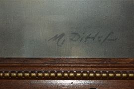 Vintage Antoni Ditlef Print Framed Lady in Red Dress Playing Piano - 21"H X 33"W Beautiful print from the 1800's in Excellent Condition!