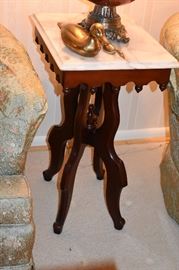 A Closer Look at the Base of these Gorgeous matching Victorian Marble Top Lamp Tables