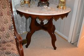 Victorian Oval Marble Top LampTable - Beautiful!