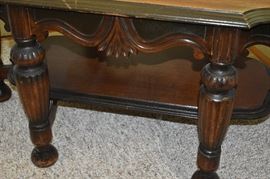 1920's Scalloped Edge Occasional Table with inlaid top and Tudor Carved Legs - Gorgeous Table - Beautiful Carvings!
