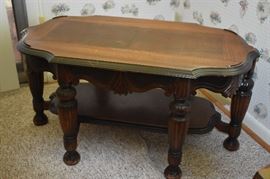 1920's Scalloped Edge Occasional Table with inlaid top and Tudor Carved Legs - Gorgeous Table - Beautiful Carvings!