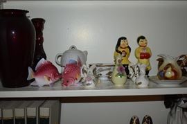 Collectible Salt and Peppers, Figurines, Ruby Glass Vases, etc.