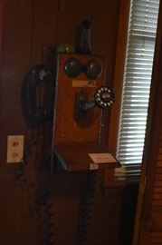 Antique Oak Wall Phone with Rotary Dial