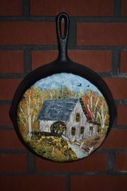 Antique Iron Skillet with Toll Painting
