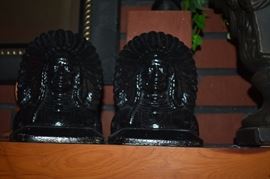 Antique Metal American Indian Chief Bookends in excellent condition