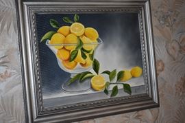 Oil Painting of Lemons in Fruit Bowl