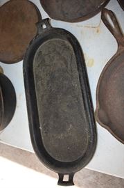 Antique Cast Iron Double Handled Griddle with Rolled Edging