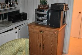 Vintage Combination Stereo Set Up, plus Oak Cabinet, Speakers and Cassette Radio with AM/FM