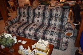 Beautiful Sofa which is a part of the Living Room Set that also includes the Easy Chair and Rocker Recliner Love Seat (can stretch out into a bed)