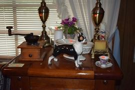 Magnificent Vintage Figurine Bull Dog Terrier, Antique Coffee Grinder, Brass Table Lamps and More!