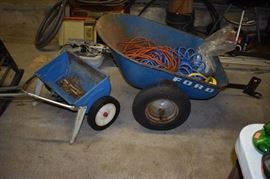 Vintage Ford Pull Along Wheel Barrow for Garden Tractor plus Spreader