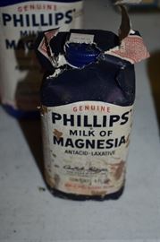 Antique Advertising Medicine Bottles - Phillips Milk of Magnesia (still in its unwrapped package)