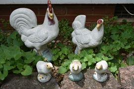 Beautiful Vintage Set of Concrete Chicken Family!