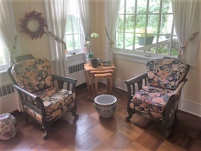 Pair Towle Style Painted Arm Chairs 