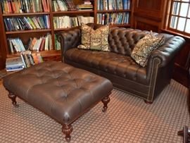 Leather Chesterfield sofa and ottoman