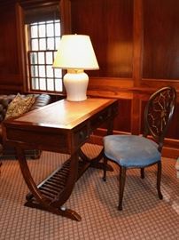 Desk with woven top and spiderweb back chair