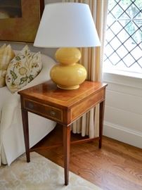 One of a pair of Trosby inlaid mahogany side tables