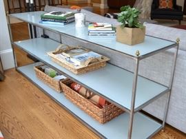 Tiered glass and metal sofa table
