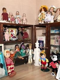 Assorted dolls: I Love Lucy Rag Doll, Debbie Richmond, Elvis-Super Gold (with Certification), 8" Shirley Temple Composition Japan Doll, Yolondo Bello-Sleeping Baby, Norah Wellings... and so much more.