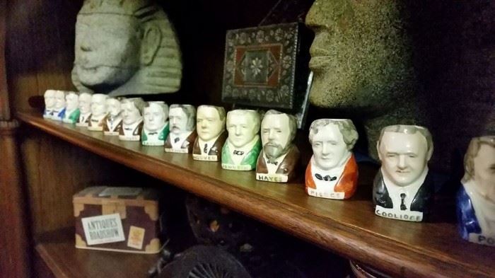 presidents miniature toby mugs collection, egyptian sculpture & more