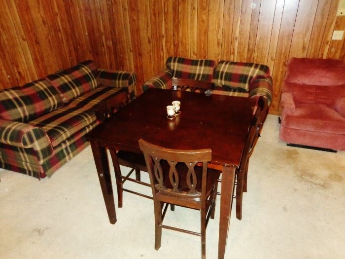 Cherry wood look table & 4 chairs, Sofa, Love Seat, Recliner