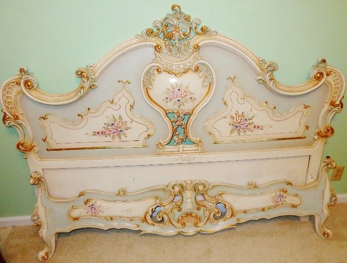 Hand Carved Hand Painted Italian Bed