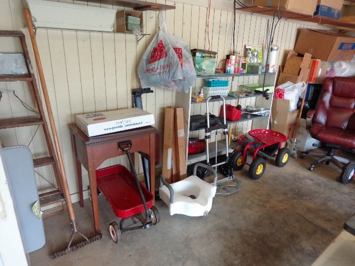 Cabinet Sewing Machine, Wagon, Garden Tools, Ladder