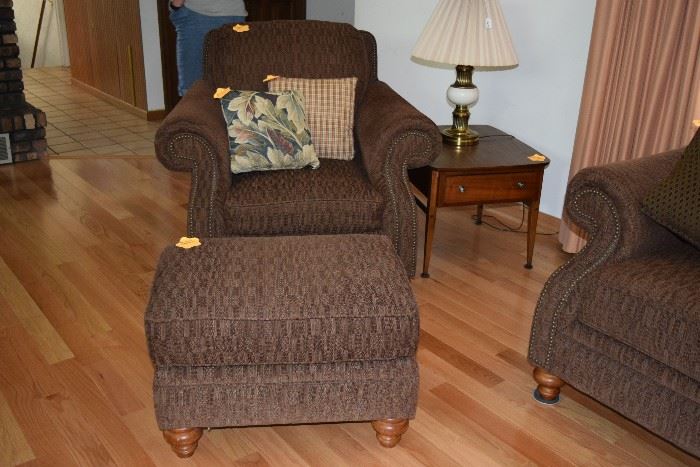 Chair, ottoman, & pillows