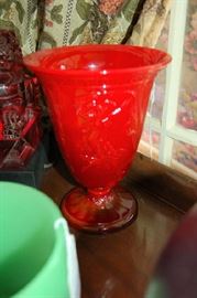 Tall Mandarin Red Figural Vase Fenton