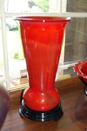 Tall Mandarin Red Slag Glass Vase Fenton