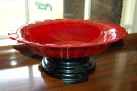 Fenton Oblong Mandarin Red Slag Glass Bowl
