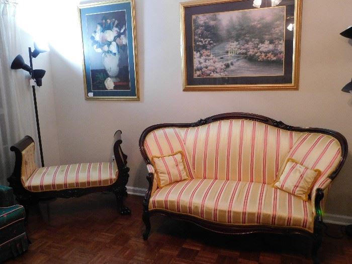 Victorian couch and matching loveseat/stool
