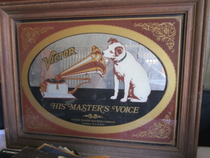 Vintage RCA Victor classic dog picture on mirror as a wall hanging