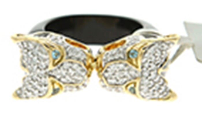 18k Yellow Gold John Hardy “Legends Macan Collection” Ring with Pave Diamonds and Black Enamel