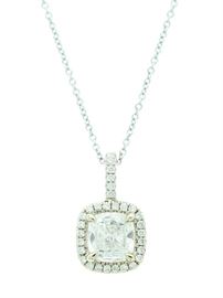 14k White Gold Necklace with 1.0ct Cushion Cut Diamond Pendant