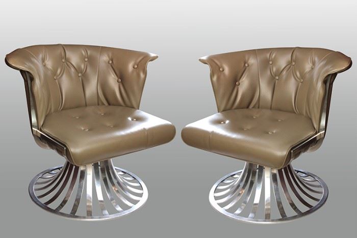 Pair Russell Woodard Polished Aluminum Chairs