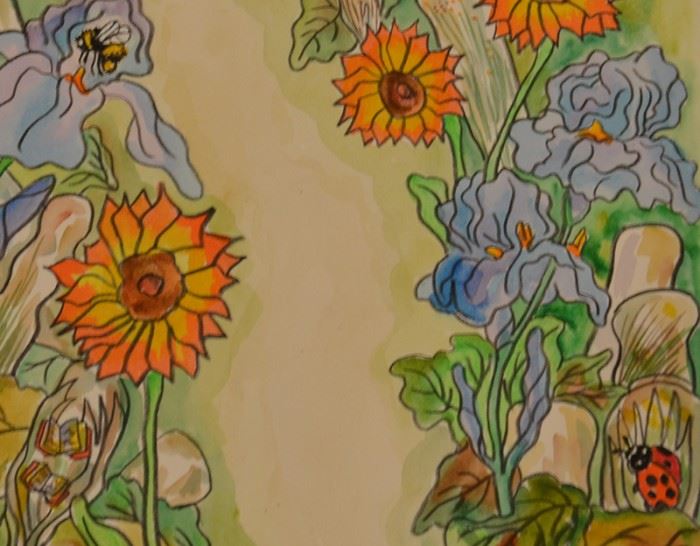 Detail:  Watercolor Floral Study from the Book ‘Down to Earth’ Titled “The Bottle Garden”