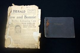 Denison Herald Newspaper dated May 23,1934 Reporting Death of Bonnie and Clyde and Photo Album the Pictures In This Auction Were Wrapped In, Newspaper is Brittle, Yellowed, Torn and Incomplete