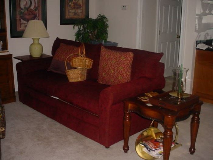 Very nice family room sofa, side tables, lamps and more