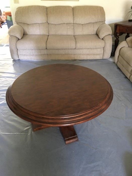 Hide-a-bed Sofa / Round Solid Wood Coffee Table