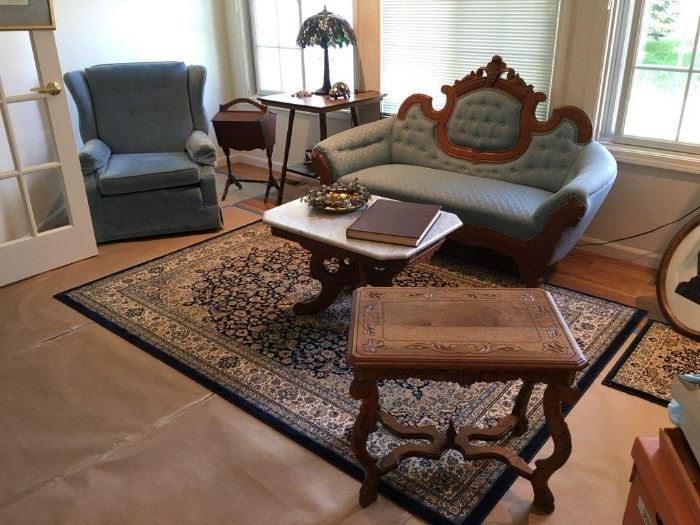 Antique Sofa/Settee / Marble Top Table