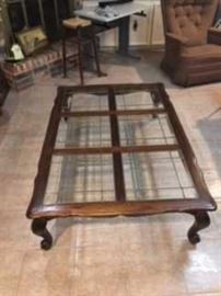 3.5 x 5 ft. Superb French Provincial Coffee Table With Authentic Beveled Leaded Glass Panels