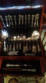 Reed & Barton Sterling Silver Set for 12 - Francis I pattern including large size salad serving spoon & fork
