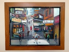 Framed oil painting on board signed Matthew Ha