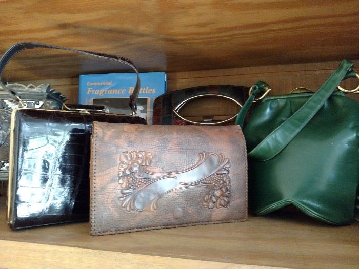 Vintage alligator and other leather ladies handbags