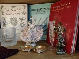 Dresden lady and antique cut glass vase